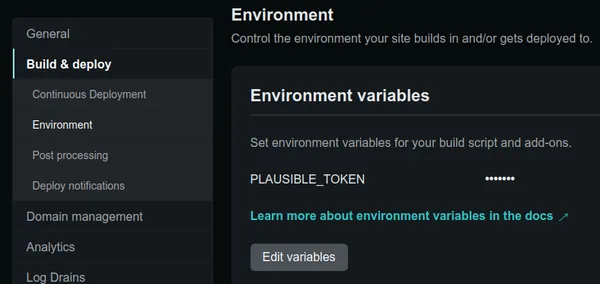 The environment variable section within the Netlify settings